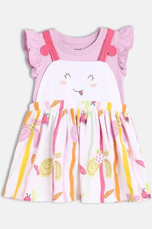 MINI KLUB Girls Printed Shoulder Straps Neck Dungarees With Top