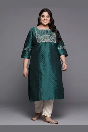 Sztori Plus Size Floral Embroidered Cotton Silk Kurta