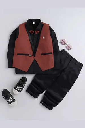 DKGF FASHION Boys Maroon & Black Shirt with Trousers
