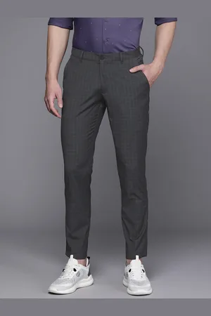 Louis Philippe Men Mid-Rise Comfy Tapered Fit Checked Smart Casual Trousers