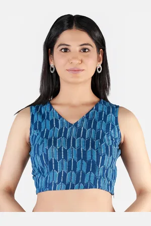 Llajja Women Blue & White Printed Sustainable Saree Blouse