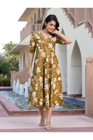 Kalini Floral Print Puff Sleeve Fit & Flare Midi Dress