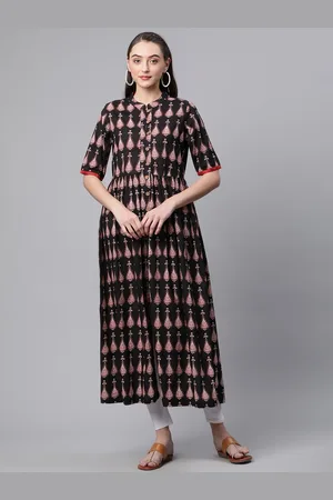 Divena World Women Black & White Ethnic Motifs Printed Kurta