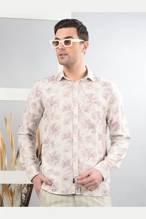 Crimsoune Club Men Classic Slim Fit Spread Collar Floral Printed Cotton Casual Shirt