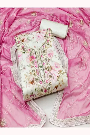 Lilots Floral Printed Beads and Stones Unstitched Dress Material