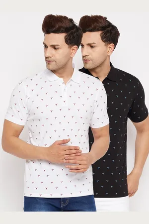 WILD WEST Men White & Black Pack Of 2 Printed Polo Collar T-shirts