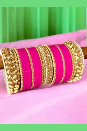 Leshya Set Of 36 Stone Studded & Beaded Rajasthani Bridal Chura & Gajra Kada Bangles