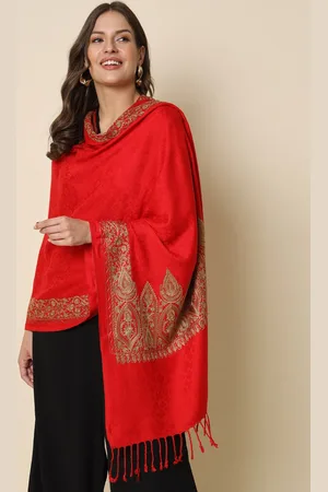 HERE&NOW Red Ethnic Motif Embroidered Shawl