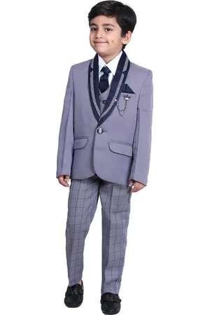 DKGF FASHION Boys Navy Blue & White Self Design Single-Breasted 5 Piece Suits