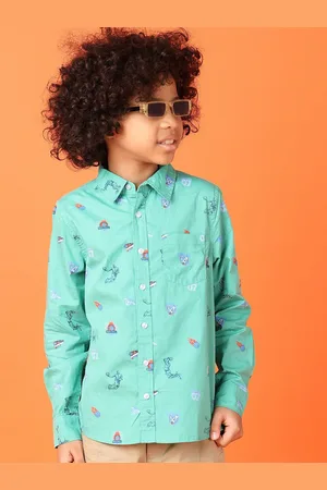 V-Mart Boys Spread Collar Conversational Printed Cotton Casual Shirt