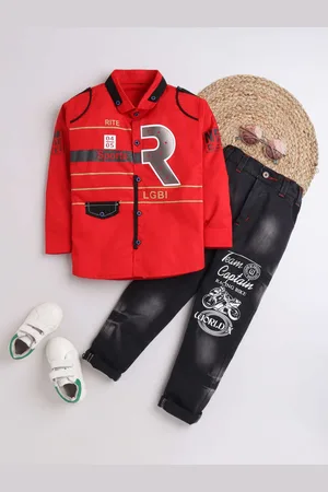 DKGF FASHION Boys Red & Black Printed Clothing Set