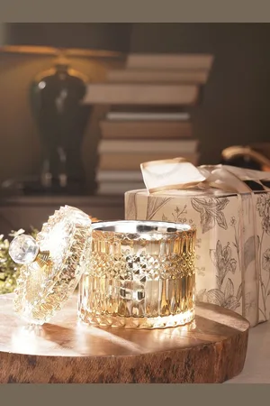 Pure Home and Living Gold-Toned Diamond Textured Glass Jar