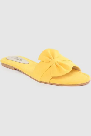 Funku Fashion Women Yellow Open Toe Flats with Bows