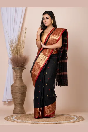 HOUSE OF ARLI Ethnic Motifs Woven Design Zari Pure Cotton Taant Saree