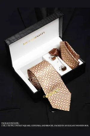 MUTAQINOTI Men Printed Silk Blend Necktie Accessory Gift Set