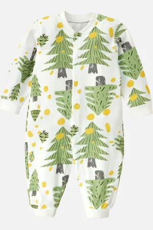 Little Surprise Box LLP Kids Xmas Tree Printed Full Sleeves Jumpsuit Style Rompers