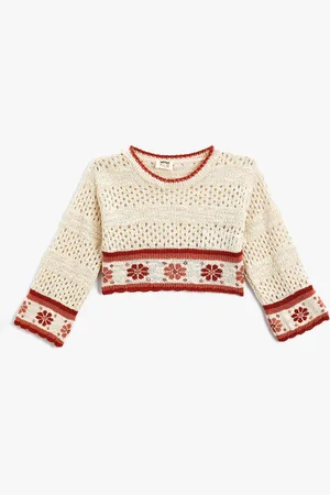 Koton Girls Floral Self Design Crop Pullover