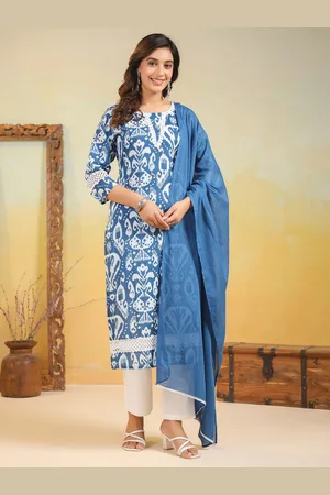 AUTUMN LANE Women Floral Printed Regular Pure Cotton Kurta with Trousers & With Dupatta