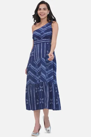 Kalini One Shoulder Printed Layered Fit & Flare Midi Dress