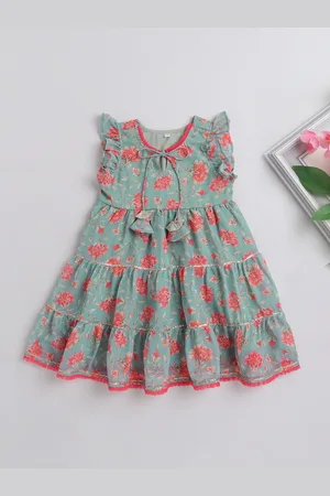 The Magic Wand Girls Floral Printed Ruffled Fit & Flare Dress