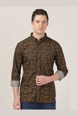 MERCHANT MARINE Men Brown Classic Slim Fit Floral Printed Pure Cotton Casual Shirt