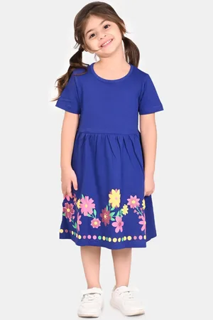 BONKIDS Girls Floral Printed Cotton Fit & Flare Midi Dress