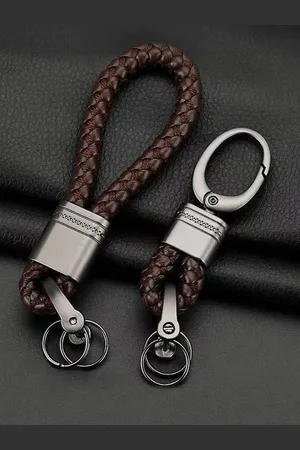 Contacts Set Of 2 Braided Leather Key Chain