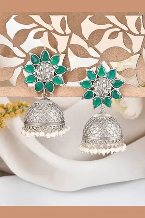 Dastoor Gold Plated Contemporary Oxidised Jhumkas