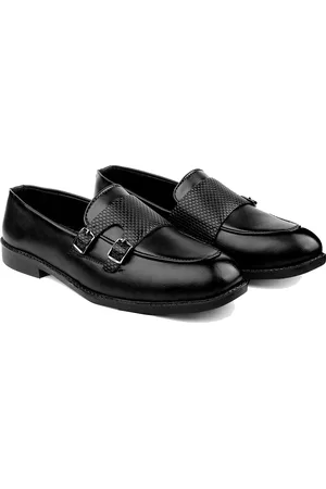 Kraasa Men Black Textured Formal Monk Shoes