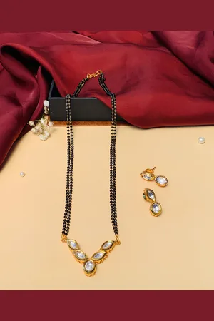 ABDESIGNS Gold-Plated Kundan-Studded & Beaded Mangalsutra With Earrings