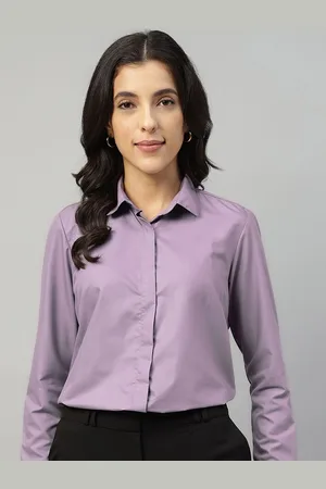English Navy Women Smart Fit Spread Collar Solid Cotton Formal Shirt
