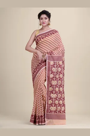 Laa Calcutta Geometric Woven Design Pure Cotton Jamdani Saree