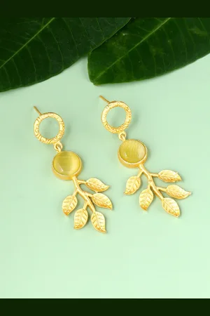 Celebravo Brass-Plated Leaf Shaped Drop Earrings
