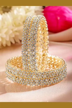 Rubans Set Of 4 18K Gold-Plated Dazzling AD Studded Premium Bangles for Women
