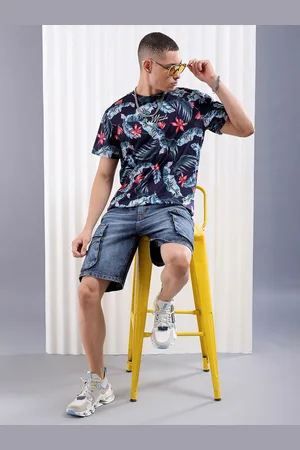 The Indian Garage Co Navy Blue Tropical Printed Slim Fit T-shirt