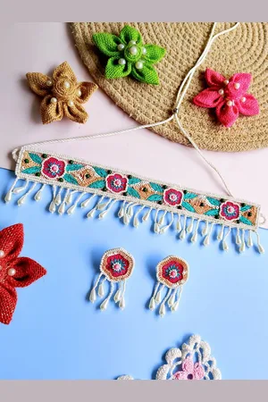 Sangria Gold-Plated Floral Beaded Necklace And Earrings