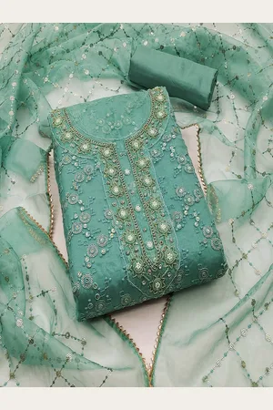 Lilots Floral Embroidered Beads & Stones Organza Unstitched Dress Material
