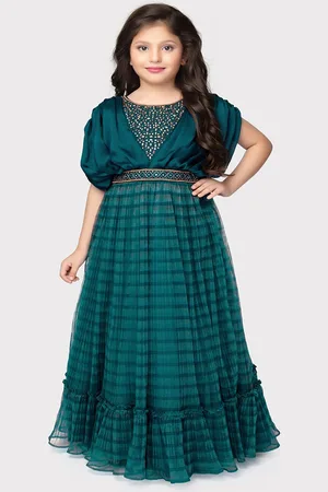 Betty Girls Geometric Printed Georgette Fit and Flare Maxi Dress