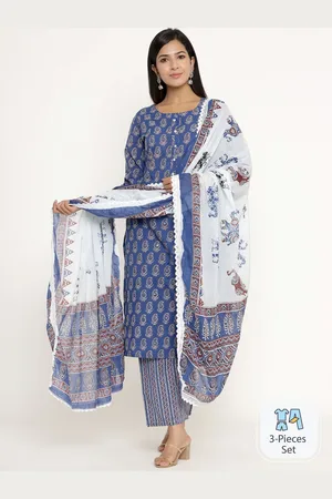 Celebravo Ethnic Motifs Printed Pure Cotton Straight Kurta With Trousers & Dupatta