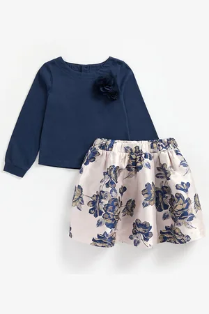 Mothercare Girls Navy Blue & Off-White Pure Cotton Clothing Set