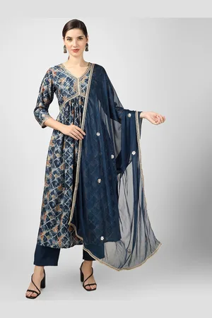 Celebravo Abstract Printed Threadi Work Chanderi Silk Kurta with Trousers & Dupatta