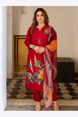 AUTUMN LANE Women Floral Printed Regular Pure Cotton Kurta with Trousers & With Dupatta