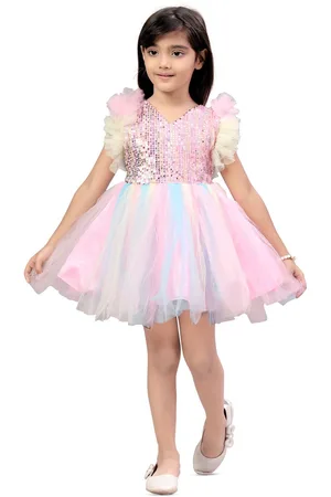 BAESD Girls Flutter Sleeve Net Fit & Flare Dress