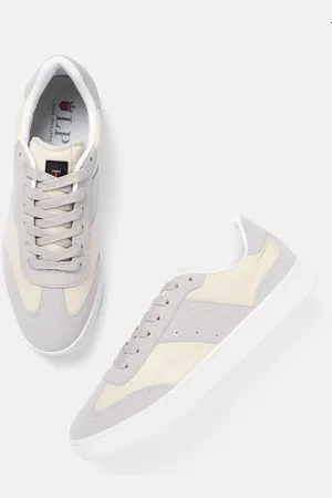 Louis Philippe Men Grey & Peach-Coloured Colourblocked Sneakers