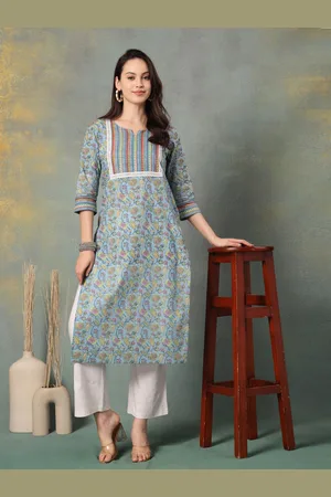 God Bless Floral Printed Gotta Patti Cotton Straight Kurta