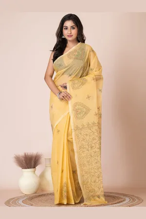 HOUSE OF ARLI Floral Kantha Work Pure Cotton Saree
