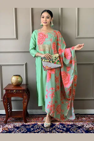 choiceit Women Floral Embroidered Regular Thread Work Kurta with Pyjamas & With Dupatta