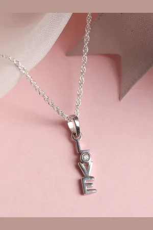 CLARA Sterling Silver Rhodium-Plated Love Chain Pendant