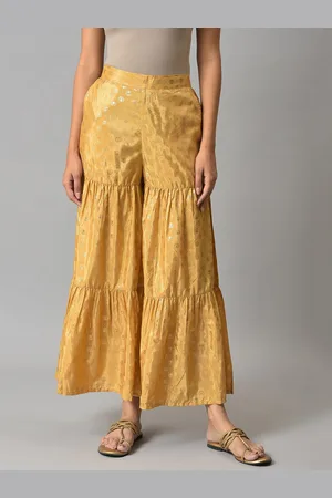 Elleven Women Gold-Toned Floral Printed Palazzos