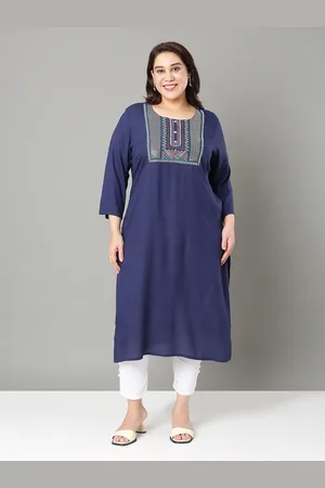 Sztori Plus Size Floral Yoke Design Sequinned Straight Kurta